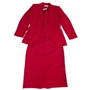 KASPER 3PC deep Red polyester Lined skirt suit women's Size 6P